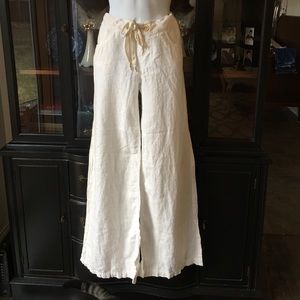 GUESS CREAM COLOR WIDE LEG/PALAZZO LINEN PANTS